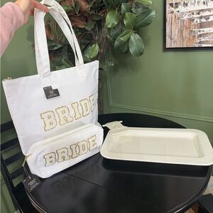 New Bride Stuff Gift Bundle Tote Bag | Cosmetc Pouch and Long Platter